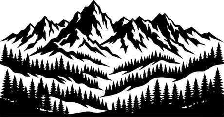 Mountain range with pine trees © CraftB