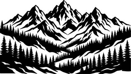 Mountain range with pine trees © CraftB