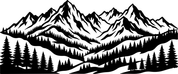 Mountain range with pine trees © CraftB