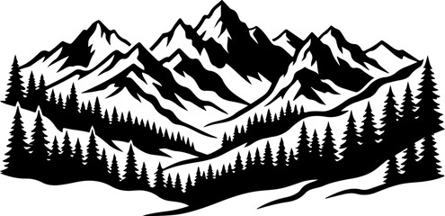 Mountain range with pine trees © CraftB