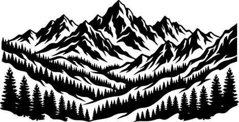 Mountain range with pine trees © CraftB