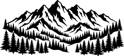 Mountain range with pine trees © CraftB