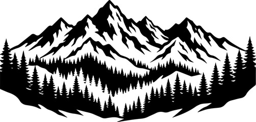 Mountain range with pine trees © CraftB