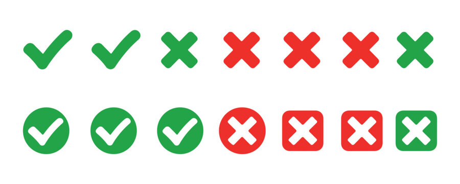 True and false symbol collection for test results and quality control on transparent background.