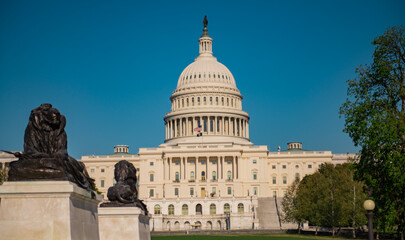 Fototapeta premium Washington skyline with Capitol building. Federal architecture in Washington. Washington Capitol on sunny day. Congress landmark in Washington.