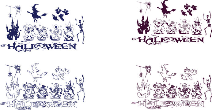 Vintage Rubber Hose Halloween Vector Elements with Cute Spooky Characters