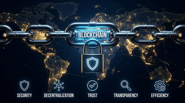 Blockchain Technology Concept for Global Security, Decentralization, Trust, Transparency, and Efficiency in Digital Networks