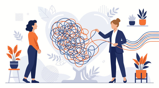 Team members discuss a tangled problem during a business briefing illustration.