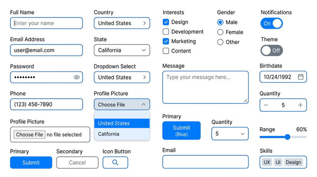 Business webpage form with various input fields for personal and company information displayed
