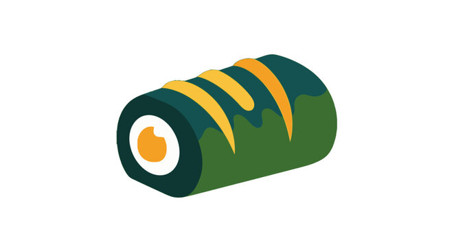 Illustrated green sushi roll with orange fish roe filling.