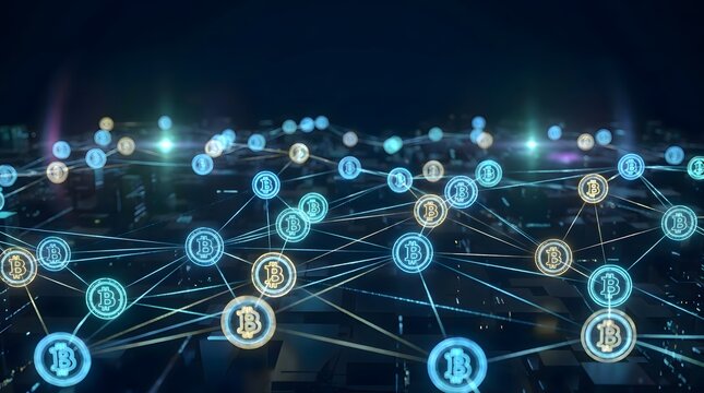 Cryptocurrency Blockchain Network with Glowing Digital Connections