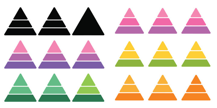 Levels of triangular pyramid Levels of triangular pyramid Maslow hierarchy pyramid chart showing development stages, business growth structure, layered progression infographic for management strategy 