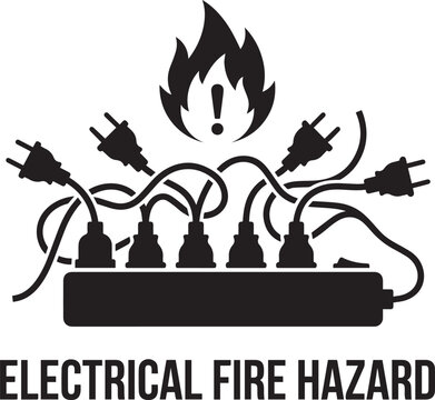 Electrical fire hazard warning sign safety alert for overloaded outlets and cords