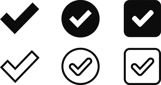 check mark icons set with white ticks inside black app buttons and circles