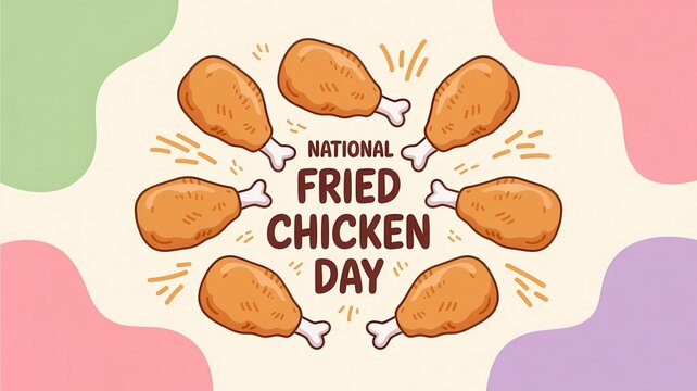 National Fried Chicken Day graphic design with fried chicken drumsticks in a circle