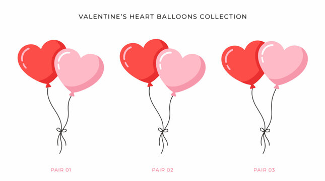 Red and pink heart shaped balloons a vector illustration on a white background for valentine s day