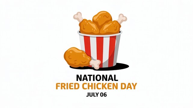 National Fried Chicken Day banner with bucket and drumstick isolated on white background