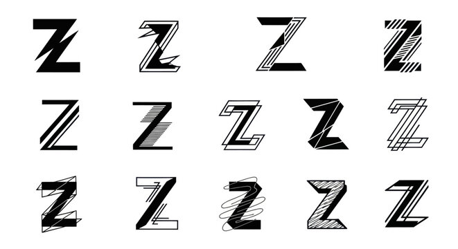 A collection of black and white z illustrations on a white background