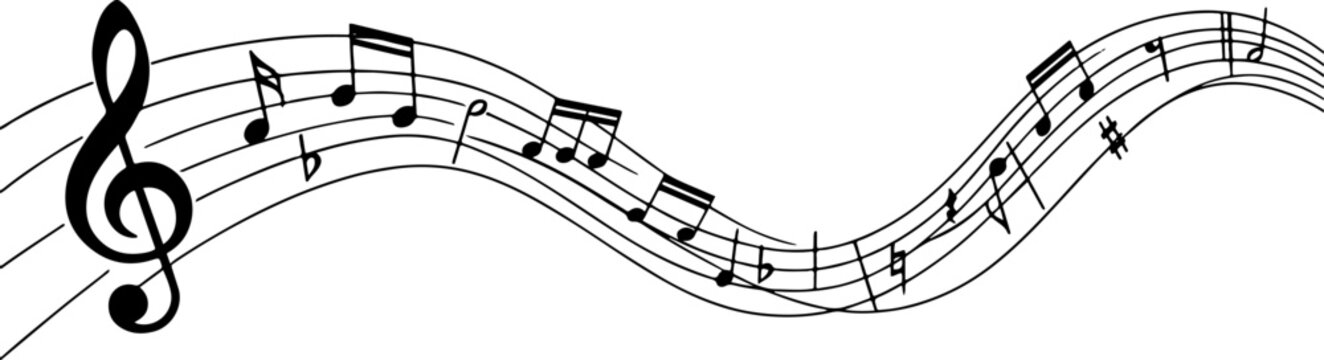 Musical notes and clef illustration a black and white vector design on a white background acoustic allegro