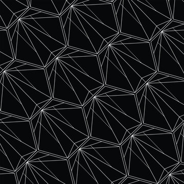 Abstract White 3D Wireframe Polygon Seamless Pattern