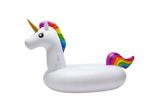 Inflatable unicorn pool float isolated on transparent background