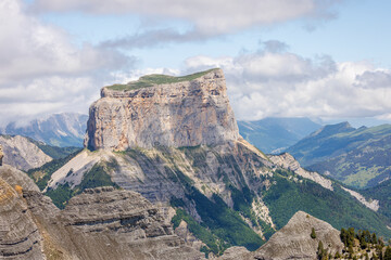 Fototapeta premium Close-up of Mont Aiguille against a cloudy sky, Vercors