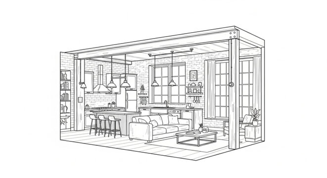 Modern Open Plan Living Space Interior.