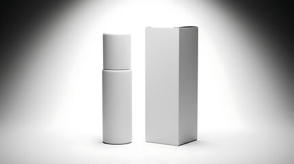 Naklejka premium Isolated blank roll-on deodorant bottle and rectangular paper box mockup for cosmetic branding and skincare presentation