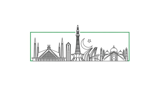 Minar e Pakistan City Skyline Illustration.