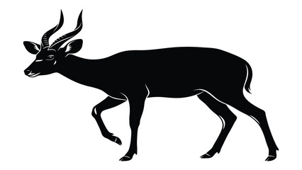 Antelope stands in a profile view as a solid black silhouette representing wildlife and nature. © Sami