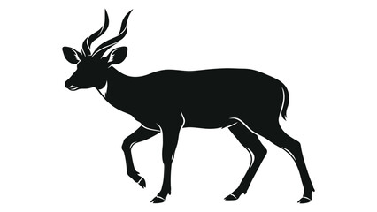 Antelope silhouette stands in a profile view to showcase the elegant curvature of its horns and muscular body structure. © Sami