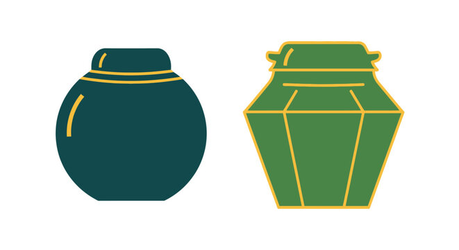 Traditional and Geometric Decorative Pottery Illustration Set.