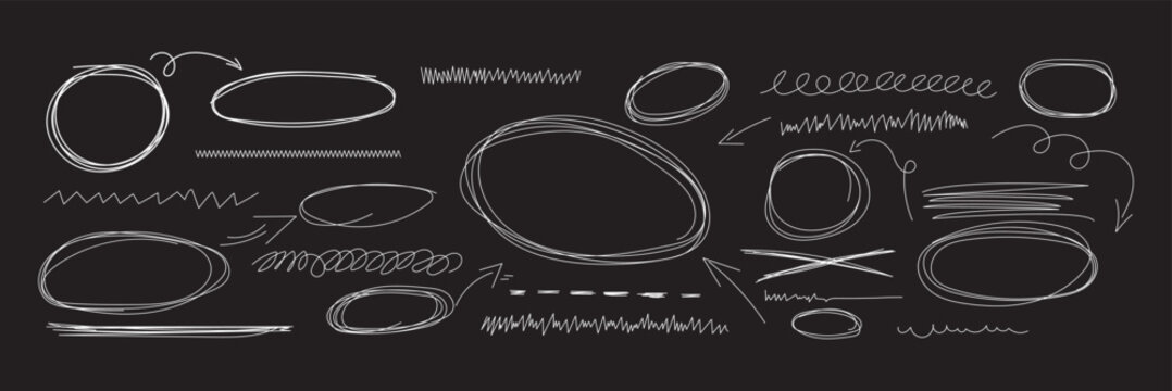Hand drawn note doodles collection, white ballpoint pen sketches on grid paper background