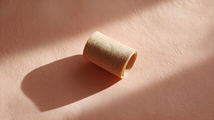 Obraz premium A minimalist composition of a single burrito placed slightly off-center on a pastel sand background with long, soft shadows and clean styling