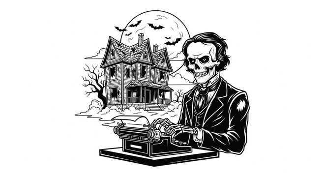 Edgar Allan Poe writing skeleton.