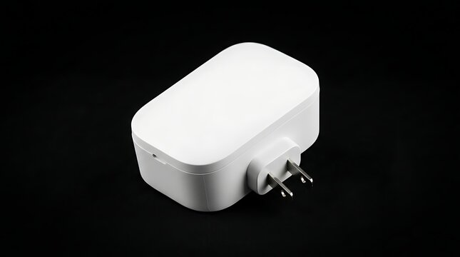 Isolated smart home WiFi power plug adapter in white finish on black background for electrical automation connectivity