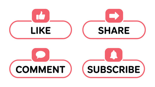 Modern Vector Graphic Illustration Featuring Social Media Interaction Buttons Like Like Share Comment and Subscribe for Online Communication and User Engagement Design