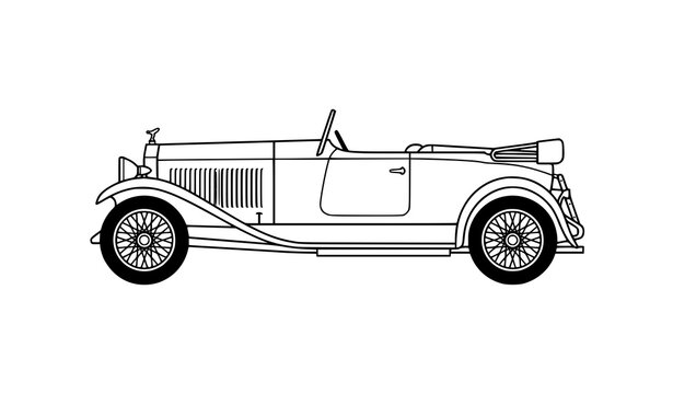 Vintage Luxury Automobile 1920s Classic Car Black and White Vector Illustration