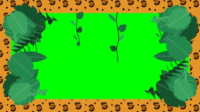 Tropical Jungle Green Screen Frame with Foliage and Leopard Pattern
