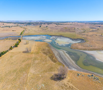 Aerial view of the Beardy Waters Reservoir in Drought