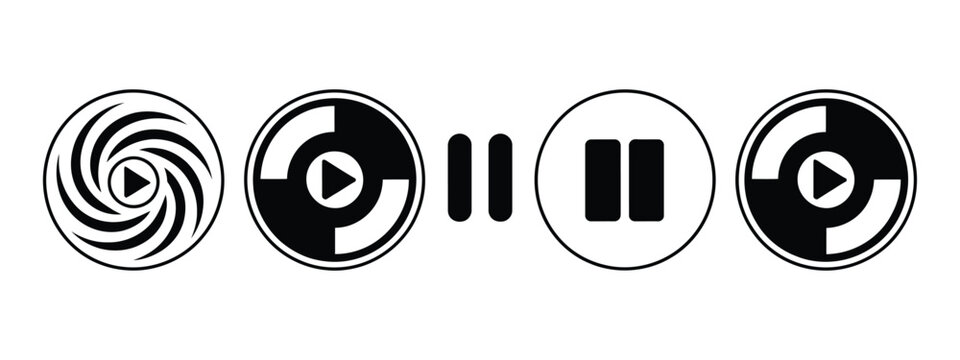 Music Player Icon Vector Set Featuring Vinyl Record Disc Compact Disc Audio Track Play Pause Buttons Sound Playback Media and Modern Design