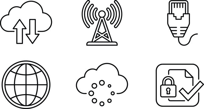 Cloud Computing Network Icon Set Featuring Antenna Ethernet Cable Internet Globe Security And Vector Illustrations