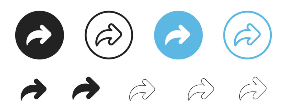 Share Arrow Icon Set featuring reply send and forward button symbols, communication interface elements, social media actions, messaging controls, clean vector illustration design