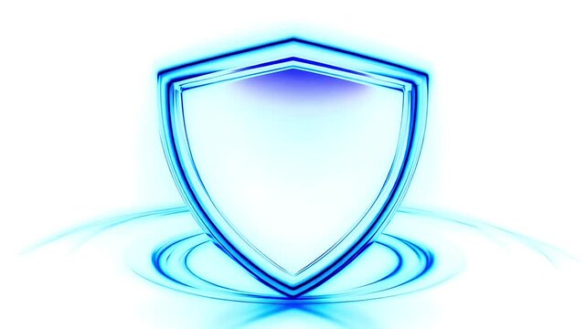 Abstract glowing blue digital shield icon representing cybersecurity and data protection.