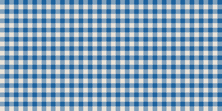 Seamless blue gingham check pattern featuring diagonal stripes and classic picnic squares, repeating textile background for fabric apparel tablecloth wallpaper and packaging design art
