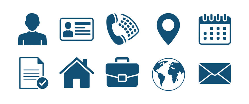 Personal Information Icon Set for User Profile Contact Details Account Management Identity Card Address Location Calendar Schedule and Data Privacy Interface Elements