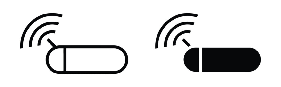 Dog Microchip Icon Logo Line Black Symbol Collection presenting pet identification technology symbols, canine microchip tracking icons, veterinary security graphics, isolated vector illustration set
