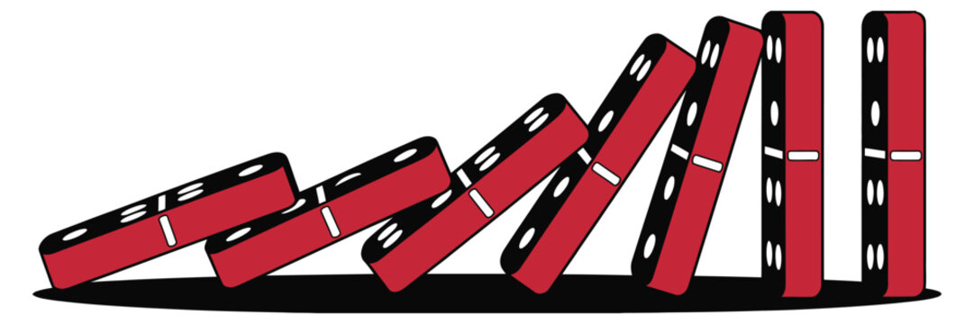 Red Dominoes Falling Illustration Concept for Chain Reaction Effect Risk Management and Game Strategy Cause and Effect Process Control Design