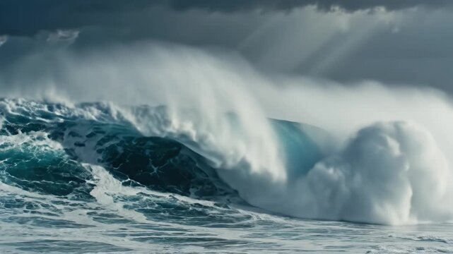 Large ocean wave under stormy sky