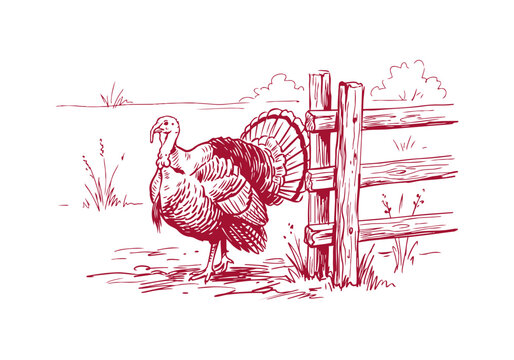 Turkey Bird Asset Collection Featuring Wild and Farm Poultry Activities Hand Drawn Rough Sketch Vector Illustration